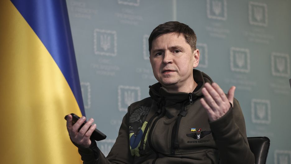 Head of the Ukraine president's office, Mikhail Podolyak
KYIV, UKRAINE - MARCH 09: Head of the Ukraine president's office, Mikhail Podolyak speaks during an interview on Russia-Ukraine crisis and negotiations between Kyiv and Moscow in Kyiv, Ukraine on March 09, 2022. (Photo by Emin Sansar/Anadolu Agency via Getty Images)
Anadolu Agency
head of the ukraine president's office, mikhail podolyak