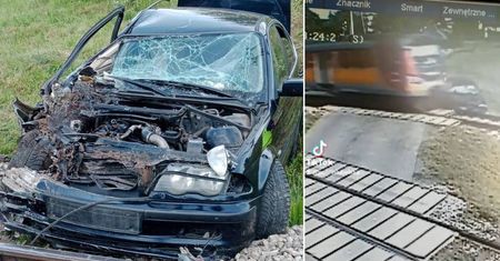 BWM uderzyło w jadący pociąg. Kierowca wraz z pasażerką porzucili auto i uciekli pieszo. Areszt dla 30-latka