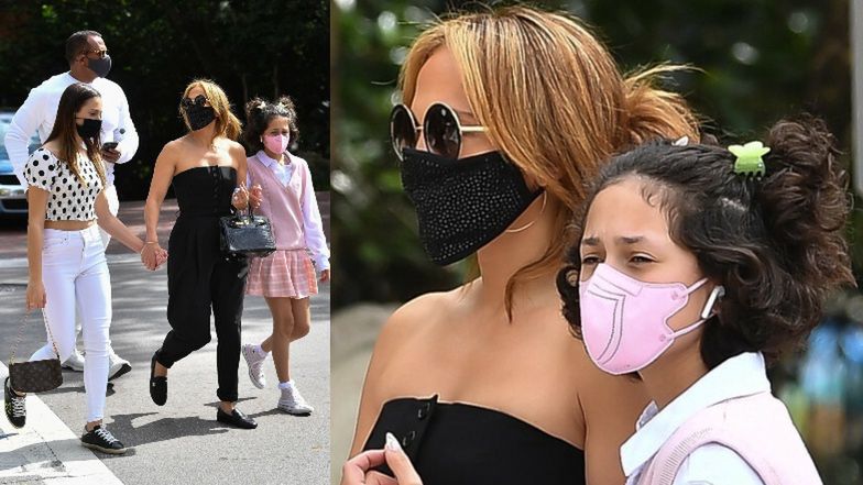 Jennifer Lopez w czarnym kombinezonie idzie na lunch z córką i pasierbicą (ZDJĘCIA)