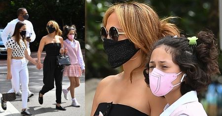 Jennifer Lopez w czarnym kombinezonie idzie na lunch z córką i pasierbicą (ZDJĘCIA)