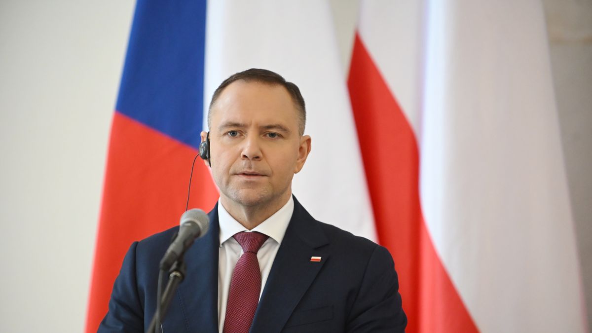PRAGUE, CZECH REPUBLIC - 2025/11/24: Polish President Karol Nawrocki speaks to the media during a joint press conference at Prague Castle. Polish President Karol Nawrocki visits the Czech Republic and meets with Czech President Petr Pavel. After their meeting the Polish and Czech Presidents attended a joint press conference. (Photo by Tomas Tkacik/SOPA Images/LightRocket via Getty Images)