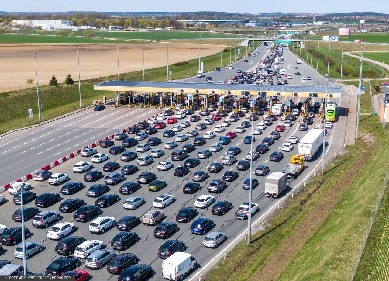 Korek na autostradzie A1 w Rusocinie