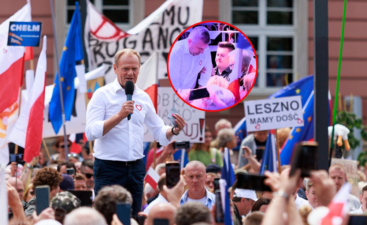 Donald Tusk podczas wiecu we Wrocławiu. Wysoka temperatura dawała się we znaki