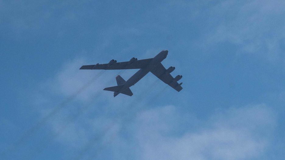 arch52
A US Air Force's B-52 bomber flies over Skopje, on August 22, 2022. - Two US B-52 bombers, currently stationed at Fairford Air Force Base in the United Kingdom, are making low-flying flights over southeastern Europe to demonstrate the US commitment to the security of NATO allies located in the southeast of Europe, according to a press release. The bombers will fly over the government building in Skopje, Skanderbeg square in Tirana, the coast of Montenegro and Dubrovnik. (Photo by Robert ATANASOVSKI / AFP)
ROBERT ATANASOVSKI