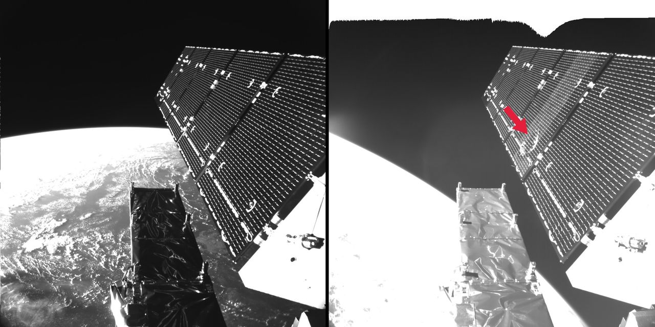 Po zderzeniu się satelity Copernicus Sentinel-1A z milimetrowych rozmiarów kosmicznym śmieciem powstało 40 cm wgniecenie w panelu słonecznym.