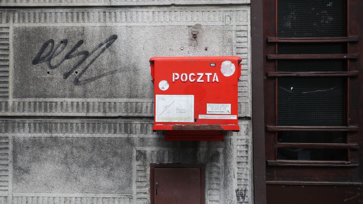 Poczta Polska mailbox in Krakow, Poland on April 30, 2020.  A voting package leaked in the upcoming correspondence election with a full list of candidates for Presidential office and with name and surname statement on secret voting. Despite coronavirus pandemic, Poland's government plans to hold the presidential election on May 10 in the form of a correspondence vote. (Photo by Beata Zawrzel/NurPhoto via Getty Images)