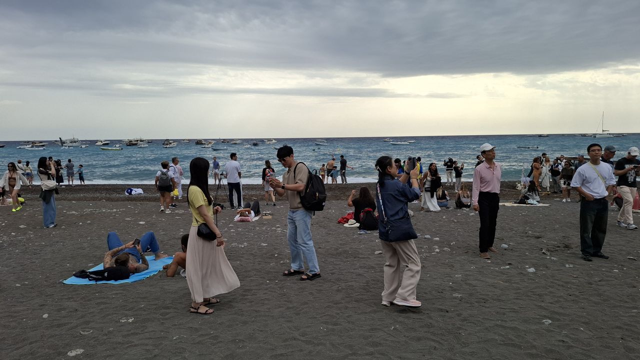 The beach in Positano after the season is full of tourists