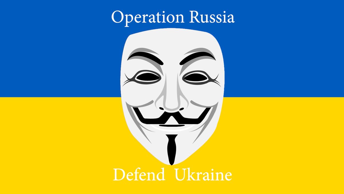 Anonymous na tle barw Ukrainy