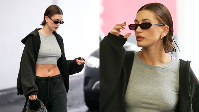 Pozbawiona biustonosza Hailey Bieber ucieka przed deszczem z torebką za 11 tysięcy (ZDJĘCIA)