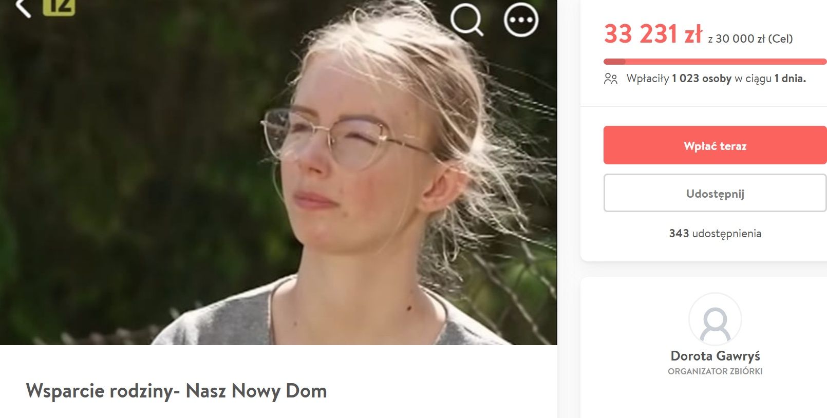 Zbiórka na rzecz bohaterki "Naszego nowego domu"