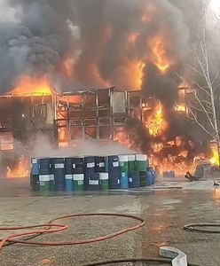 Ogromny pożar hali na Mazowszu. Ucierpiał strażak