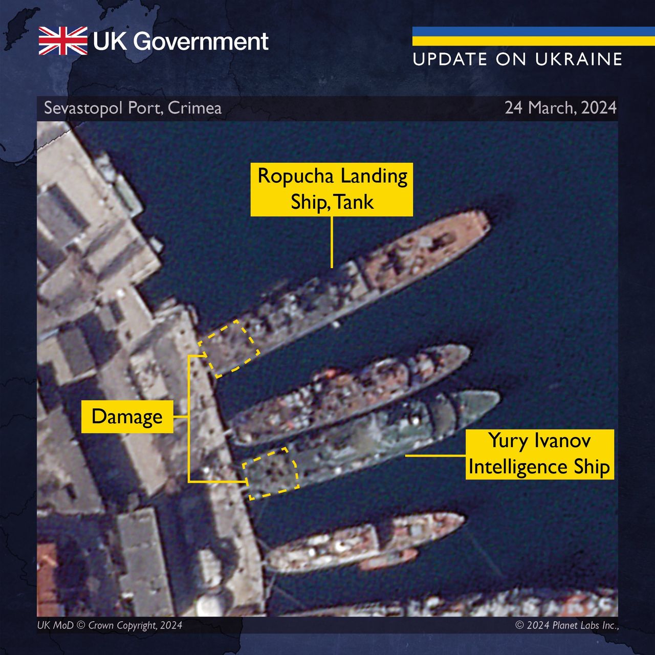 Satellite image showing the effects of the attack from 24 March 2024.