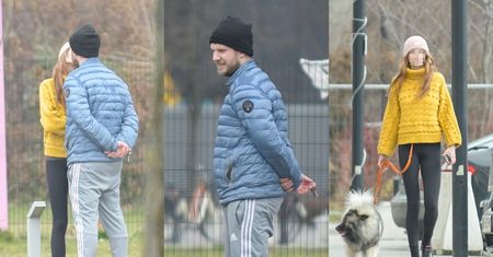 TYLKO NA PUDELKU: Antek Królikowski i prawniczka Izabela beztrosko wymieniają czułości na spacerze z psem (ZDJĘCIA)