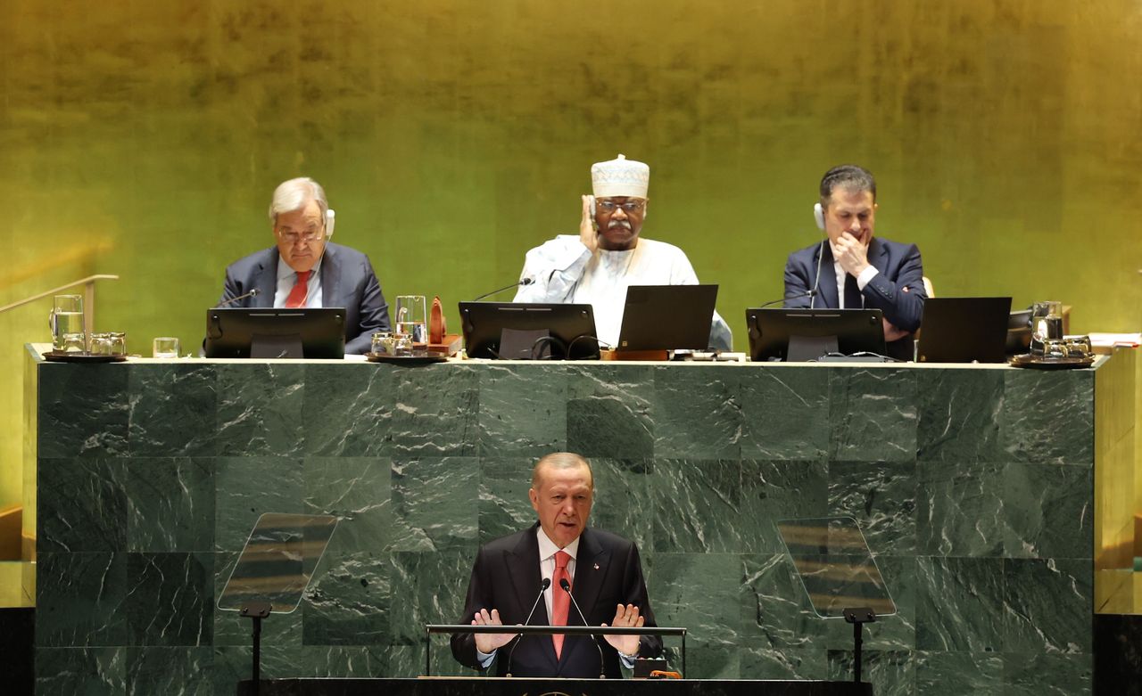 Recep Tayyip Erdogan during a speech at the 79th session of the UN General Assembly in New York