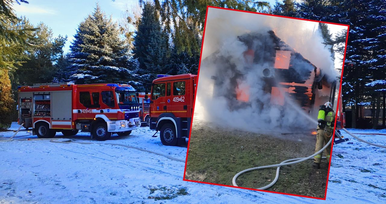 Pożar drewnianego domu w Sypniewie. Na miejscu wszystkie służby