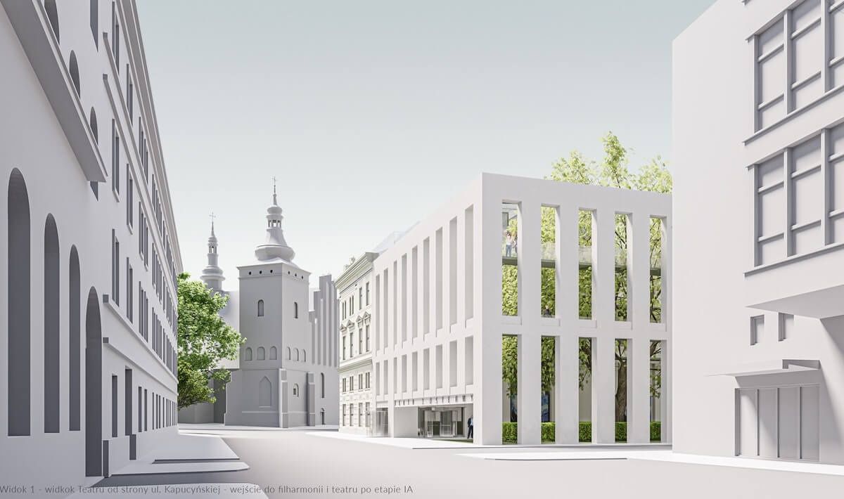 Widok Teatru Osterwy od strony ul. Kapucyńskiej - wejście do filharmonii i teatru po etapie I