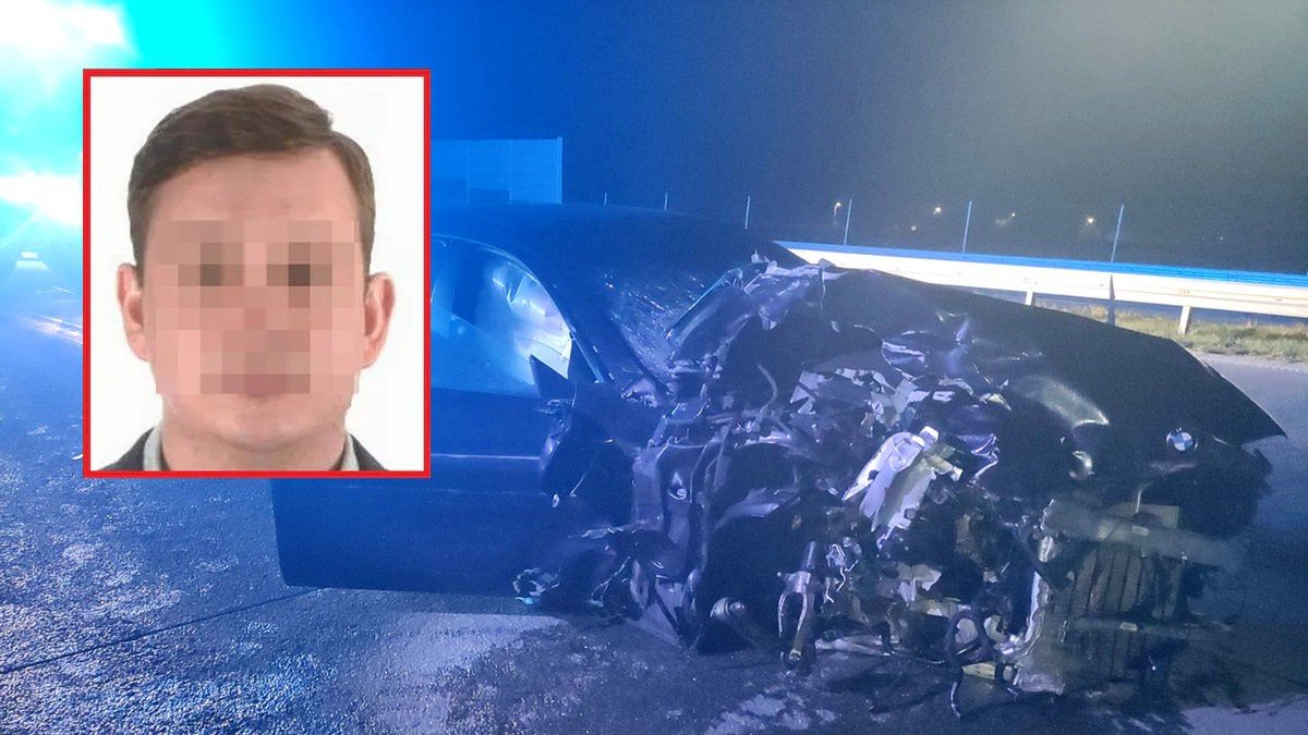 Rozbite BMW w wypadku spowodowanym przez Sebastiana Majtczaka.