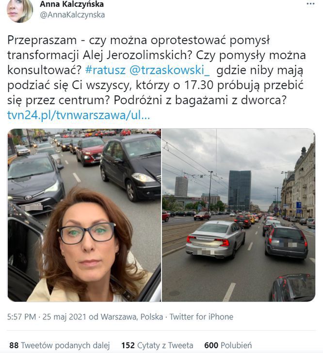 Anna Kalczyńska tweetuje z korka