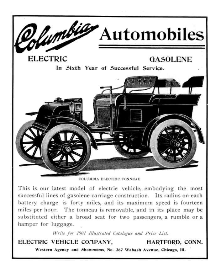 Reklama samochodu Columbia Electric z 1901 roku