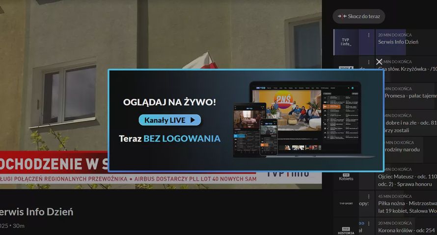 Kanały linearne TVP VOD dostępne bez logowania