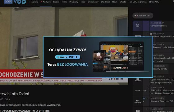 Kanały linearne TVP VOD dostępne bez logowania