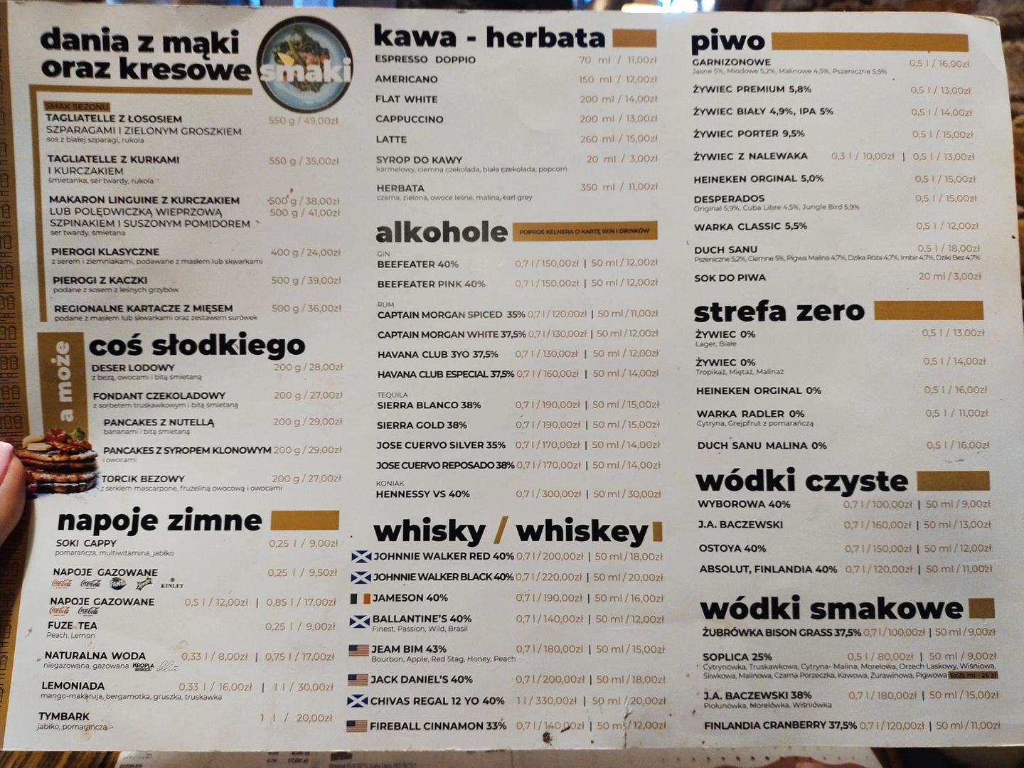 Menu w restauracji "Garnizon Smaków"