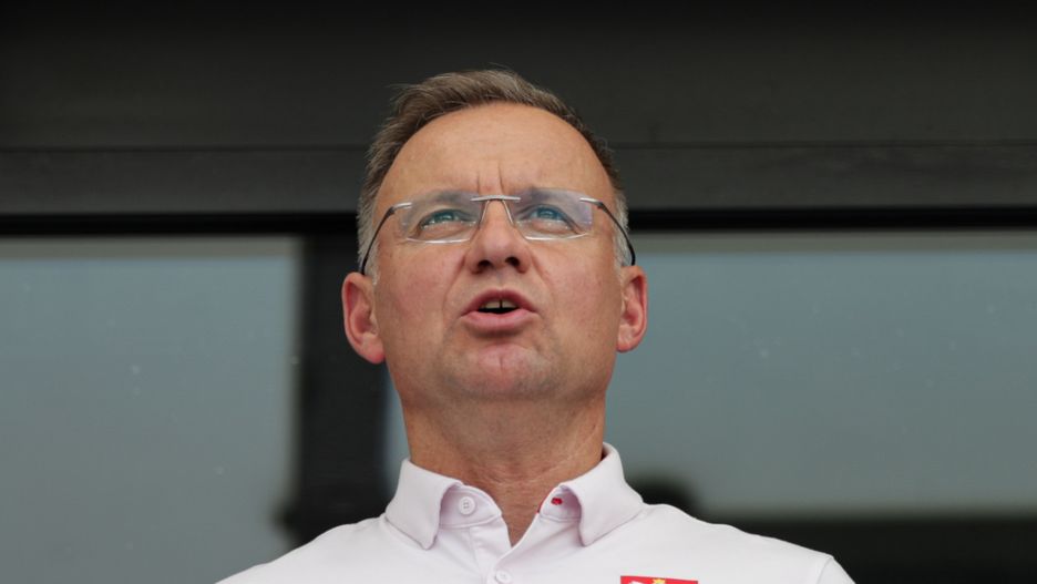CHORZOW, SILESIA, POLAND - 2024/08/25: President of Poland Andrzej Duda seen during The Silesia Kamila Skolimowska Memorial 2024 Hammer Throw at Silesian Stadium. (Photo by Grzegorz Wajda/SOPA Images/LightRocket via Getty Images)
