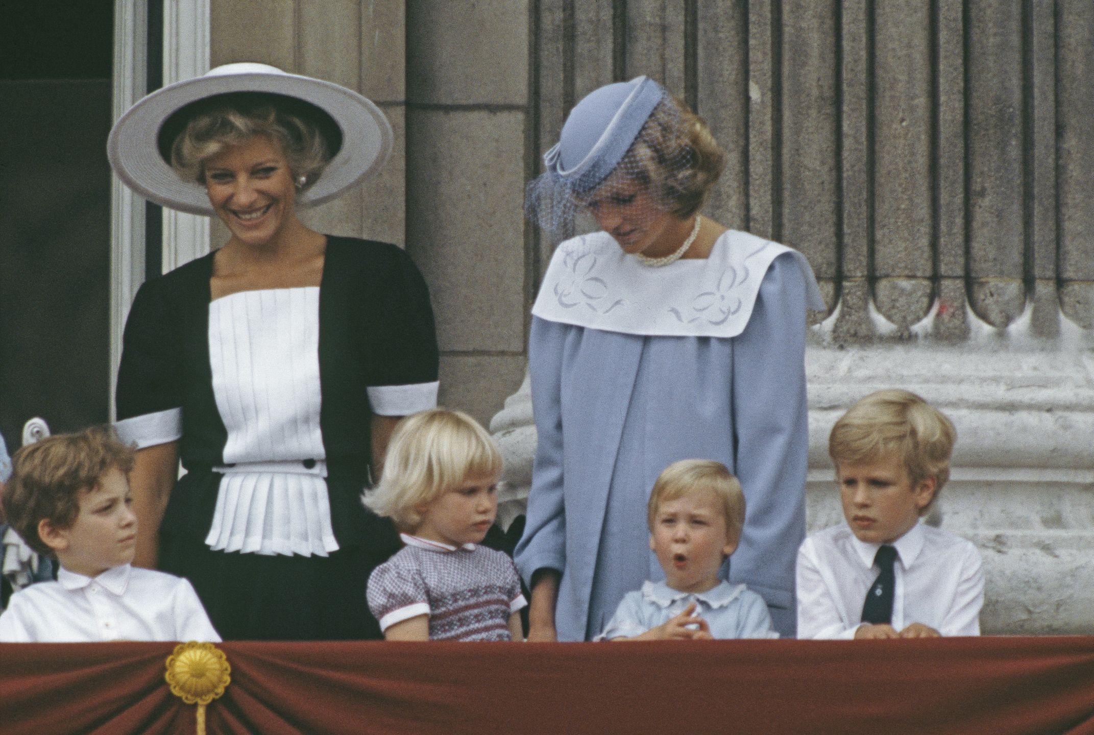 Trooping The ColourPrincess Michael of Kent, Diana, Princess of Wales  (1961 - 1997) and Prince William pose on the balcony of Buckingham Palace in London for the Trooping the Colour ceremony, June 1984.  Diana is wearing a dress by Jan Van Velden. (Photo by Jayne Fincher/Princess Diana Archive/Getty Images)Princess Diana Archivehuty24855, trooping the colour