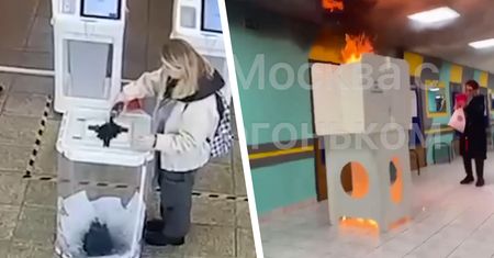 "Szumowiny". Rosjanie niszczą i podpalają urny wyborcze