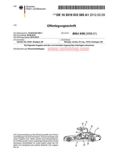 4-drzwiowy Mercedes-Benz SLS AMG - patent