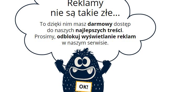 Onet zachęca internautów do wyłączenia adblocka, pokazując tylko początek strony głównej