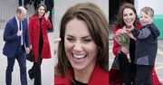 Radosna Kate Middleton w czerwonym płaszczu za 3 tysiące podbija Walię z księciem Williamem (ZDJĘCIA)