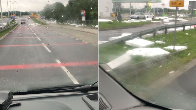 Porozrzucany styropian wzdłuż ul. Zelwerowicza