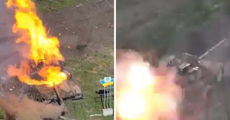 Wystarczyły trzy drony. Z rosyjskiego czołgu nie zostało wiele