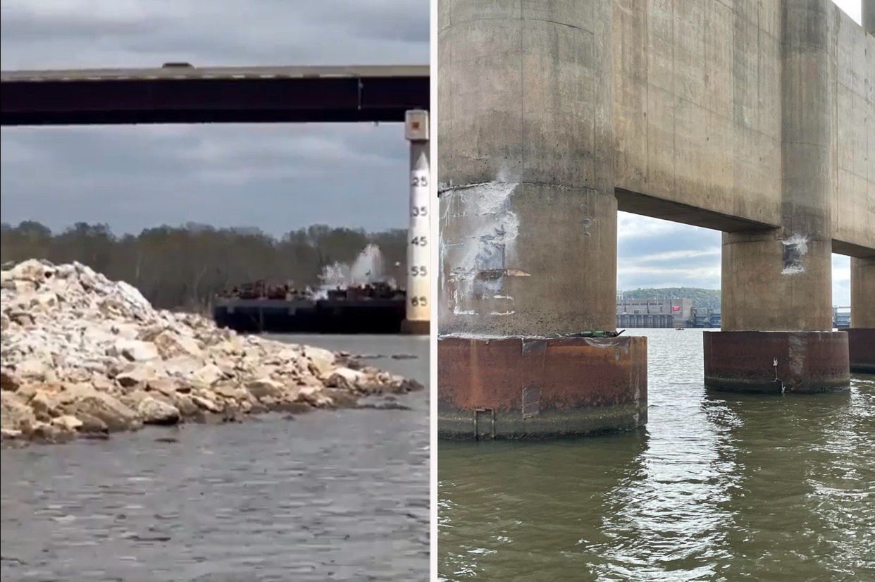 Black streak in the USA. A barge hit a bridge in Oklahoma.