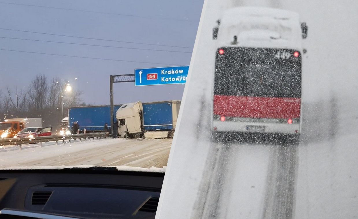 Złamany tir, auta w rowach. Filmy i zdjęcia z ulic