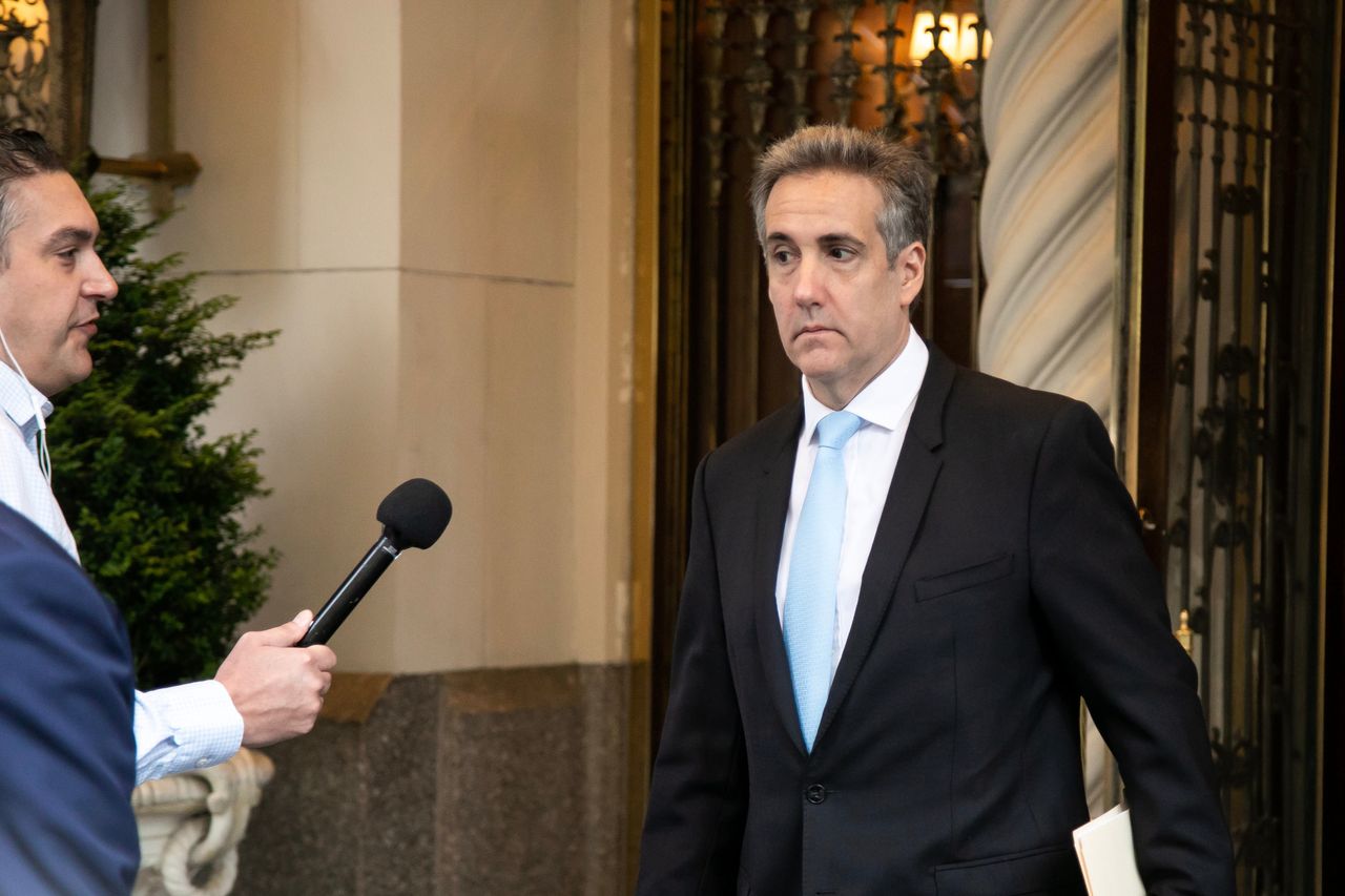 Michael Cohen, former personal lawyer to Donald Trump, leaves his apartment building on his way to Manhattan criminal court in New York, US, on Tuesday, May 14, 2024. Cohen, while taking the witness stand in the Manhattan criminal trial yesterday, directly connected Donald Trump to the hush-money payment to adult-film actress Stormy Daniels to keep their alleged sexual encounter out of the news ahead of the 2016 election. Photographer: Michael Nagle/Bloomberg via Getty Images