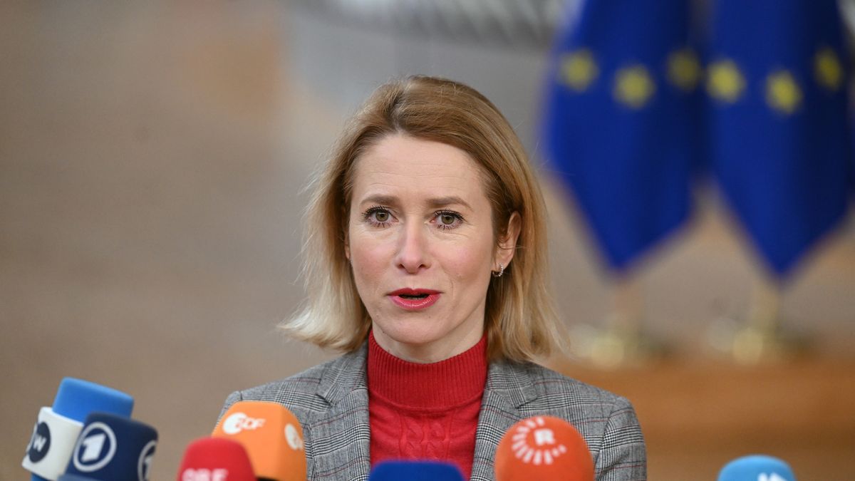 BRUSSELS, BELGIUM - FEBRUARY 01: Estonian Prime Minister Kaja Kallas speaks to the press ahead of special European Council meeting at the European headquarters in Brussels, Belgium on February 01, 2024. EU leaders are gathering in Brussels on Thursday as part of a special European Council meeting to discuss 'pressing issues,' including the war in Ukraine and Multiannual Financial Framework. (Photo by Dursun Aydemir/Anadolu via Getty Images)