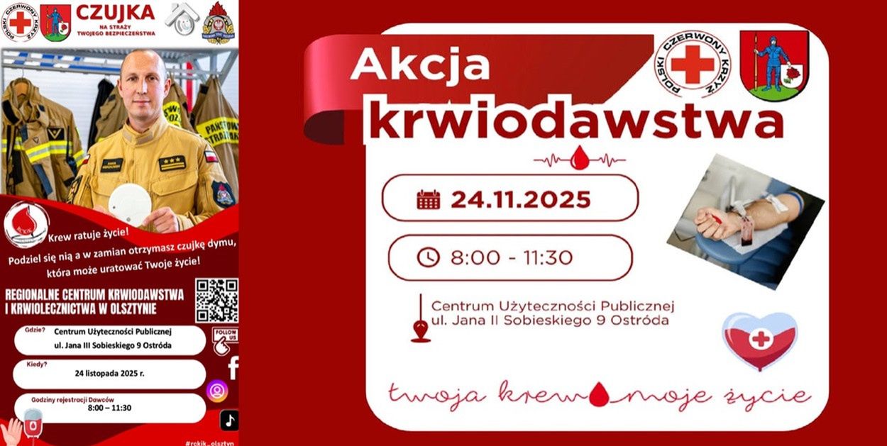 Ostróda: Oddaj krew i odbierz czujkę dymu w poniedziałek 24 listopada w CUP
