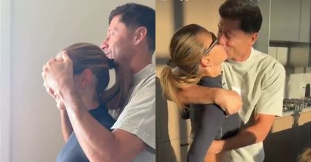 Robert Lewandowski sprawił żonie niespodziankę. Potem zaskoczył ją NAMIĘTNYM pocałunkiem [ZDJĘCIA]