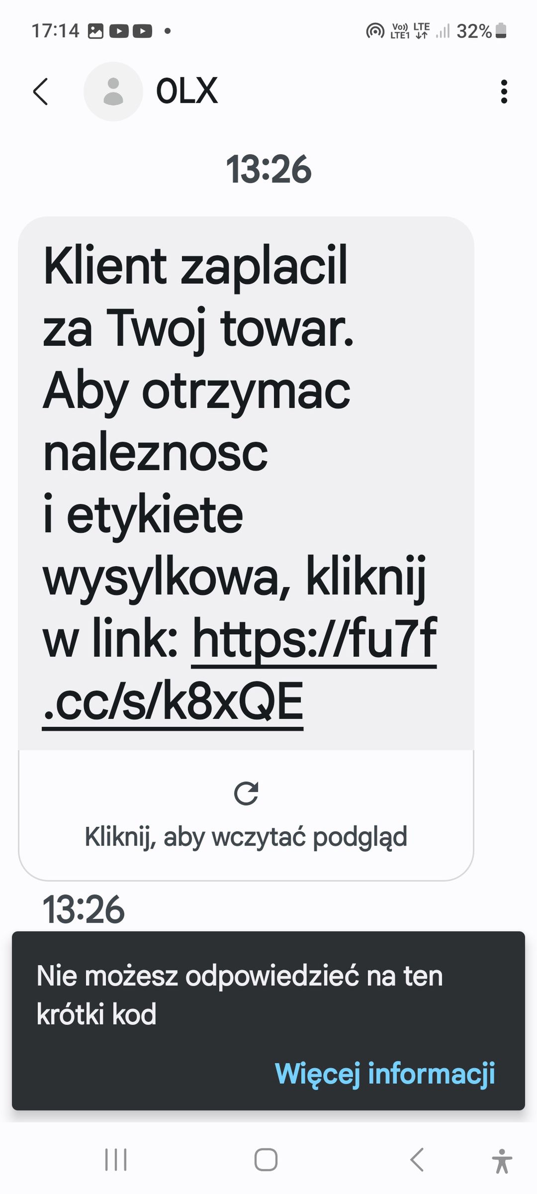 Fałszywy SMS "od OLX"