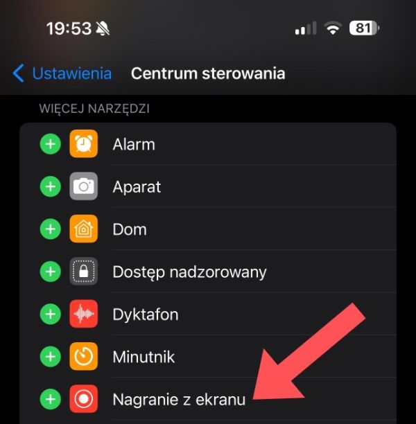 nagranie z ekranu iphone