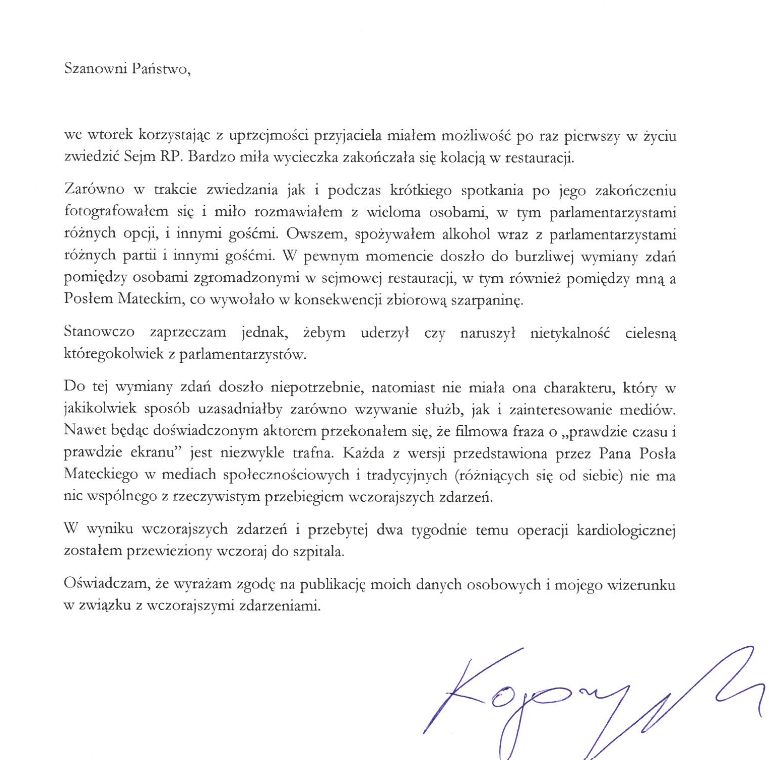 Oświadczenie Jacka Kopczyńskiego