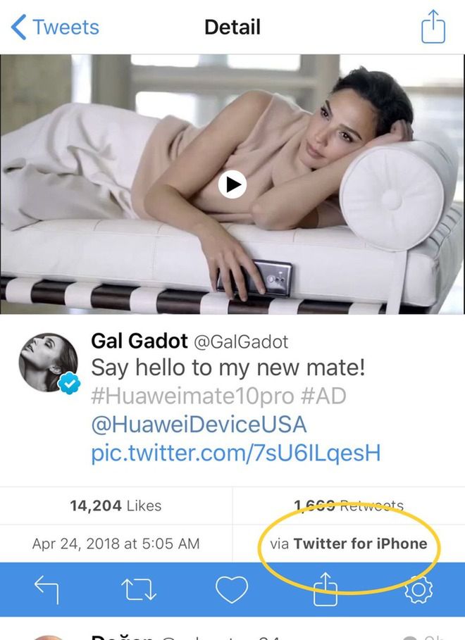 Gal Gadot reklamuje Huaweia Mate 10 Pro. Źródło: appleinsider.com