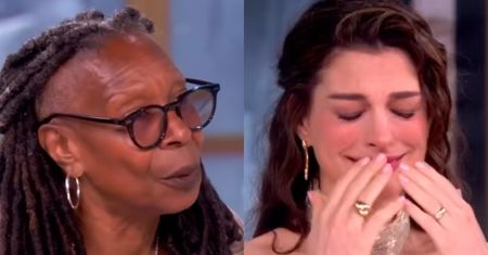 Anne Hathaway rozpłakała się na wizji. Whoopi Goldberg zwróciła się do niej
