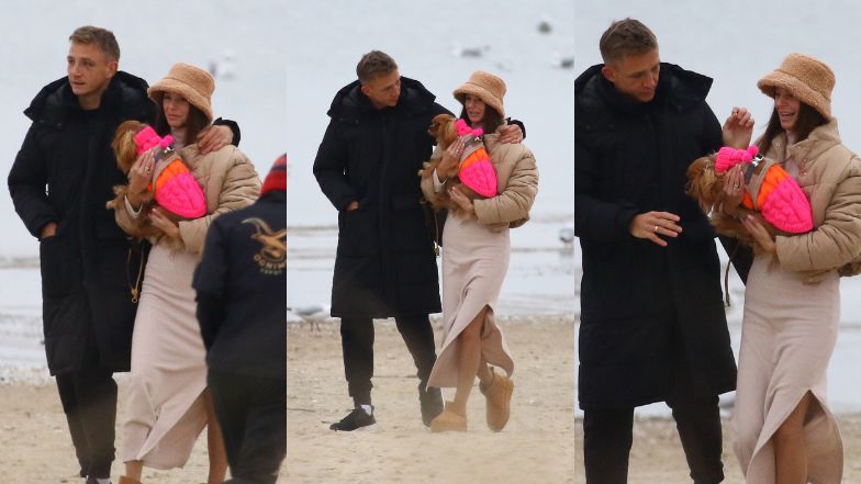 Jakub Rzeźniczak i Paulina Nowicka urządzają sobie sesję na plaży w Sopocie