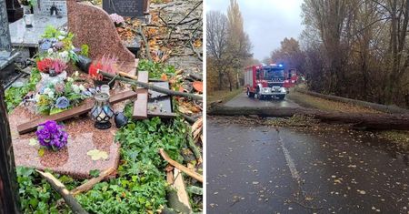 Powalone drzewa, zniszczone nagrobki - wiatr sieje spustoszenie w regionie!