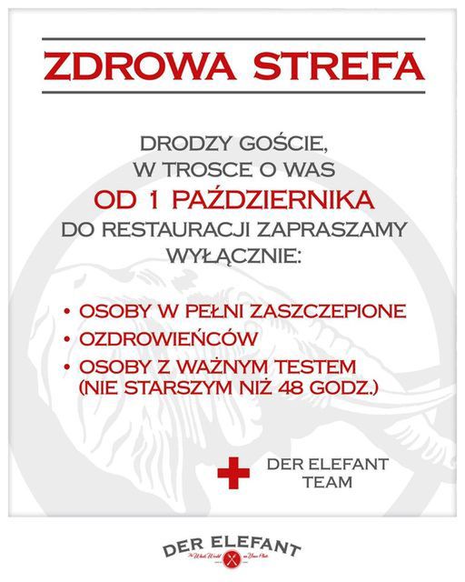 Warszawa. Der Elefant. Zasady są jasne. Informację goście znajdą przy wejściu, w sieci i usłyszą podczas telefonicznej rezerwacji miejsca w lokalu