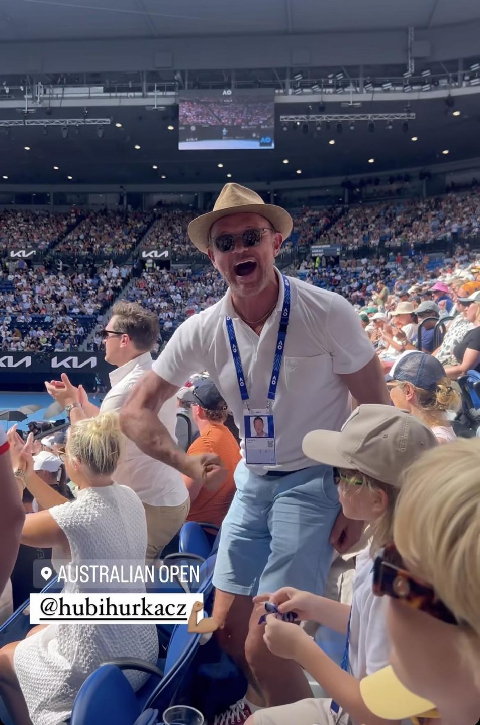 Cezary Pazura z rodziną kibicowali Hurkaczowi w Australii