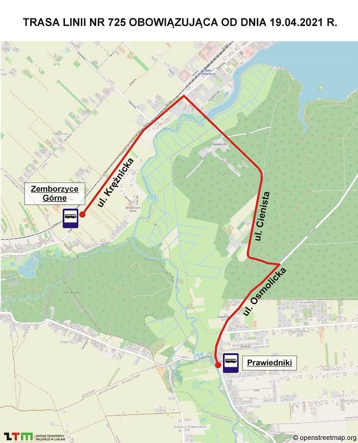 Lokalizacja tymczasowego przystanku w Prawiednikach